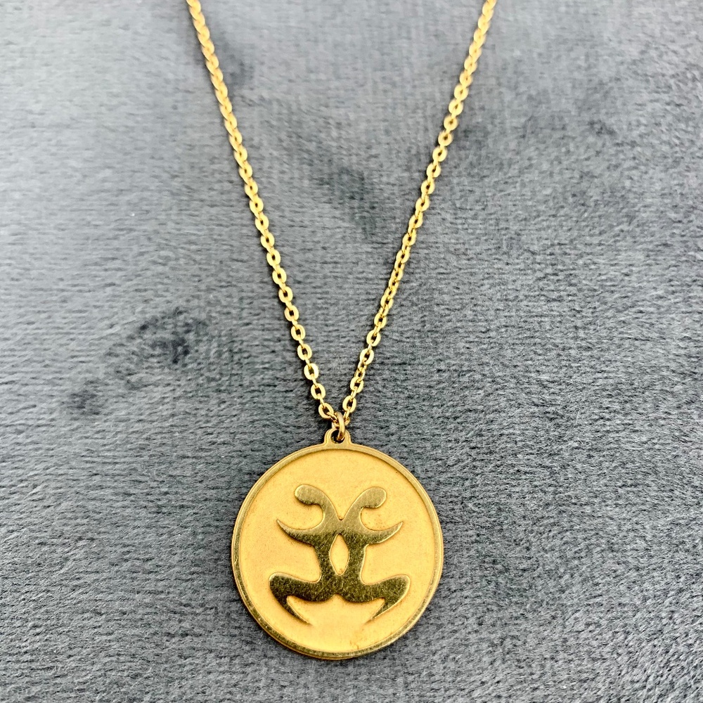 Celestial Zodiac abstract Gemini may/June birthday gold-tone pendant necklace